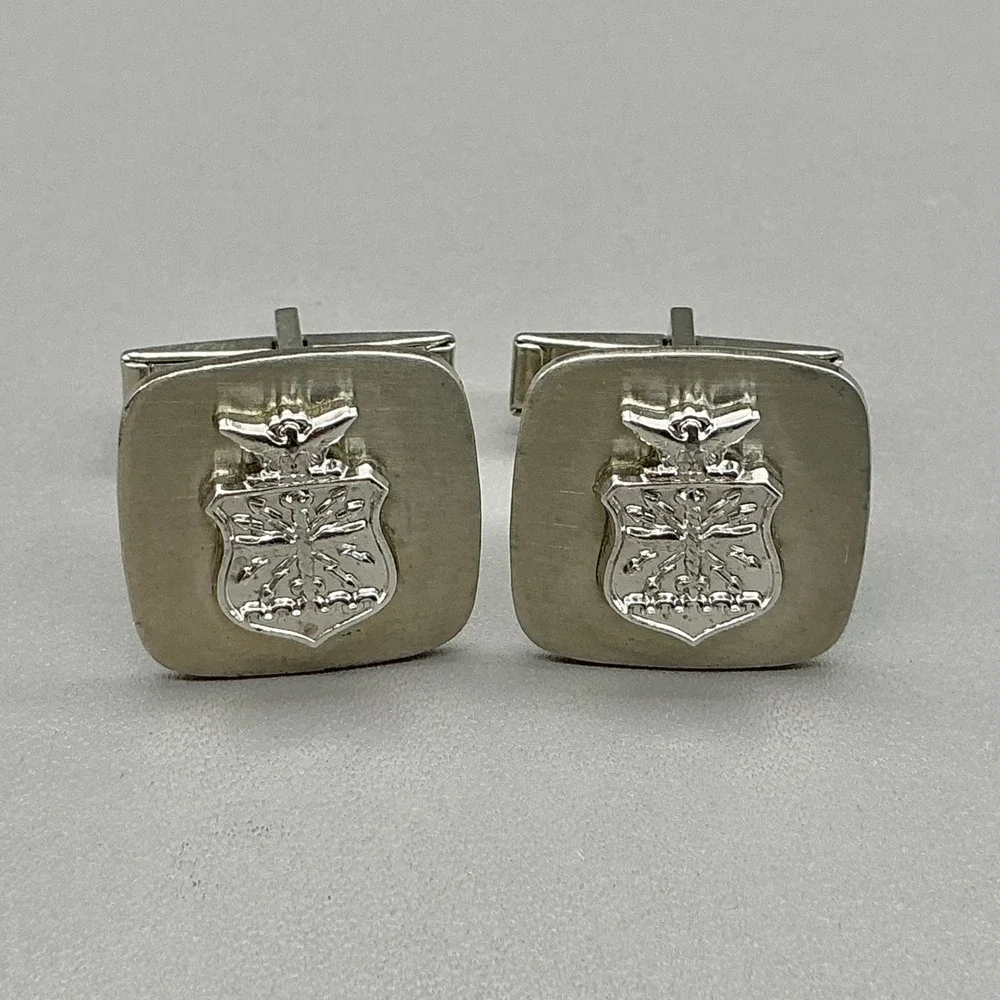 Vintage USAF Air Force Cufflinks Silver Tone Military Crest Men's Formal Dress